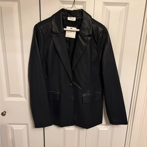 Bobbles & Lace Navy Faux Leather Blazer